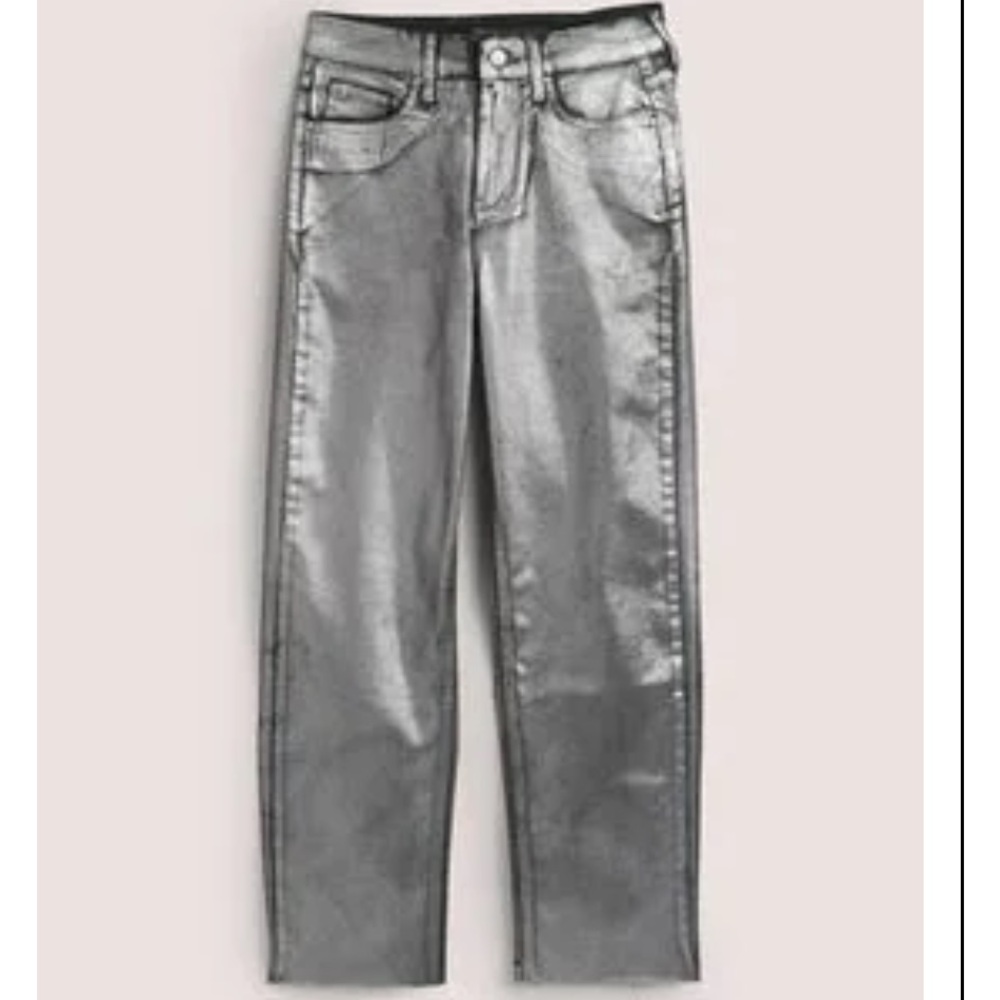 Boden Straight Leg Silver Metallic Cropped Trousers Raw Hem - Picture 5 of 9